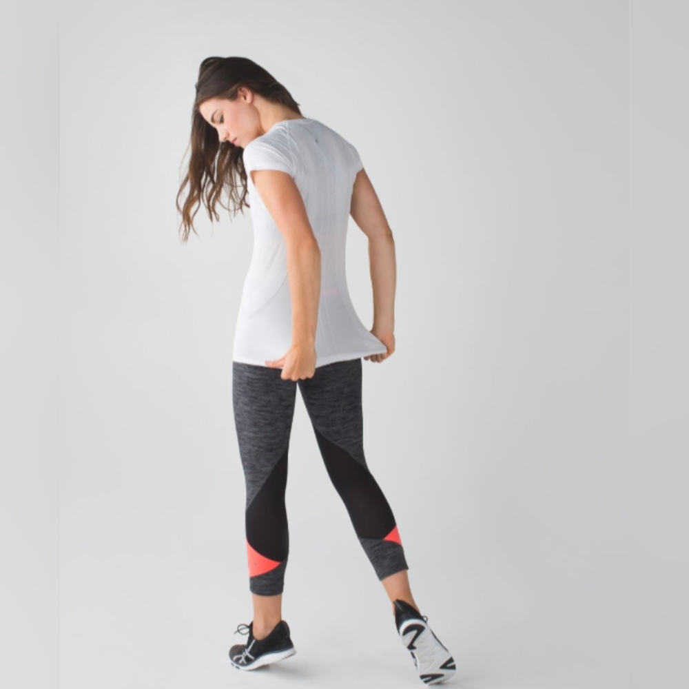 Lululemon, Women's 8, Pace Rival Crop, Black Slate - Grapefruit, Legging Running